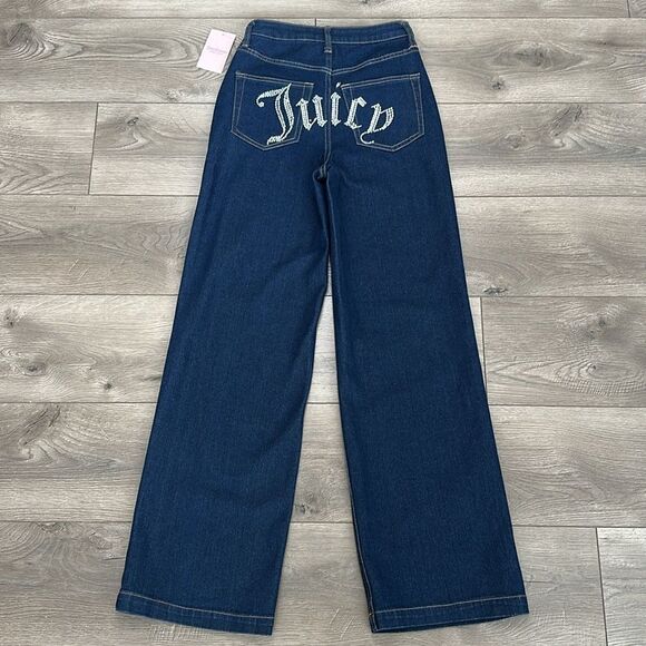 Juicy Couture High Rise Wide Leg Rhinestone Embellished Blue Jeans Size 26 - Picture 3 of 12